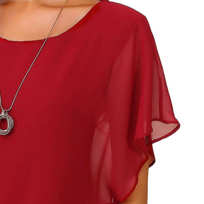 VIISHOW Womens Solid Short Sleeve Boat Neck Dolman Top with Side Shirring Red XL - Image 4